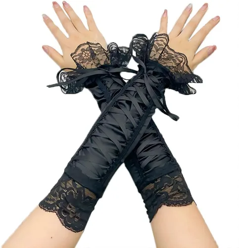 Specell Lace Fingerless Gloves Women, Fingerless Satin Gloves, Bridal Prom for Wedding Party Costume Accessories 36 styles