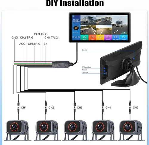Miniatura 3 de Cámara de respaldo inalámbrica para coche 5 pulgadas IPS Monitor de pantalla IP69 cámara inversa impermeable visión nocturna infrarroja