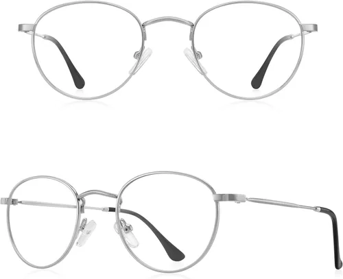 Miniatura 2 de Lentes de lectura redondos de metal pequeños para mujeres y hombres, clásicos, vintage, retro, bloqueo de luz azul, lectores de computadora Plateado