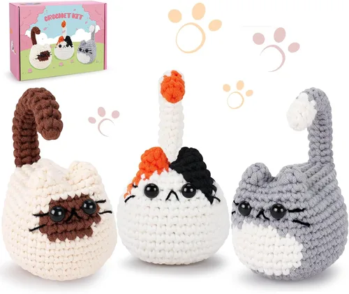 Kit de ganchillo para gatos para principiantes, 3 piezas, kits de ganchillo para gatos, regalos de agradecimiento para profesores para mujeres, kit