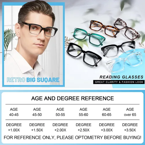 Miniatura 5 de MARE AZZURO Gafas de Lectura Retro Cuadradas +1.75 para Hombre Lentes Grandes 1.0 1.25 1.5 1.75 2.0 2.25 2.5 2.75 3.0 3.5 4.0 5.0 6.0
