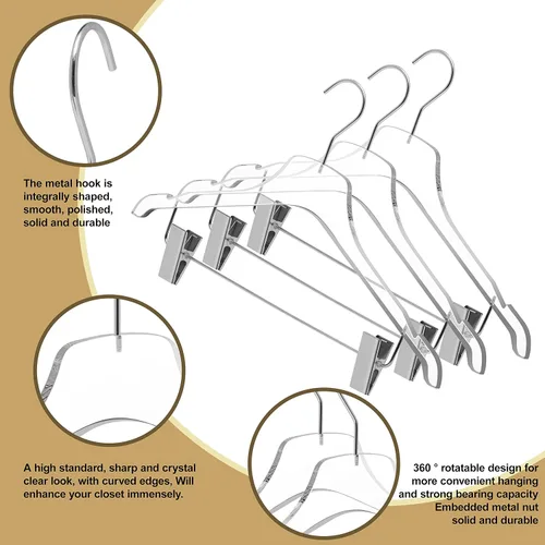 Miniatura 2 de Lucite - Perchas de acrílico transparente para pantalones y faldas de calidad, paquete de 5 con clips de metal ajustables, hechas de acrílico cromado