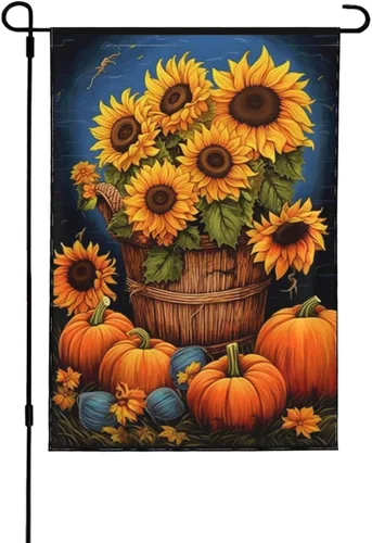 Miniatura 13 de Bandera de Estados Unidos, calabazas y girasoles, bandera de jardín, otoño, vacaciones, bienvenida, patio, granja, exteriores, banderas decorativas