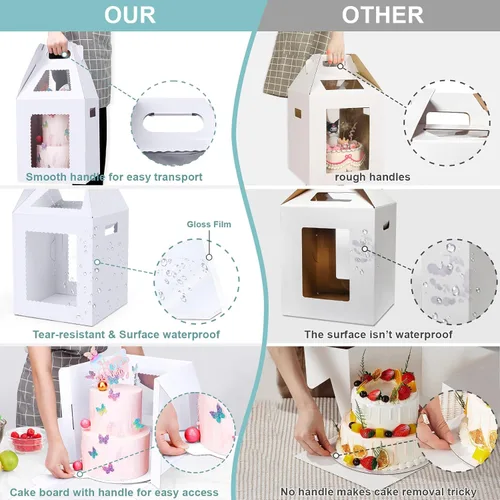 Miniatura 4 de Cajas Altas para Pasteles de Niveles con Bases para Pasteles, Paquete de 4, 10 y 12 Pulgadas, Desechables, Grandes, Transportador de Pasteles