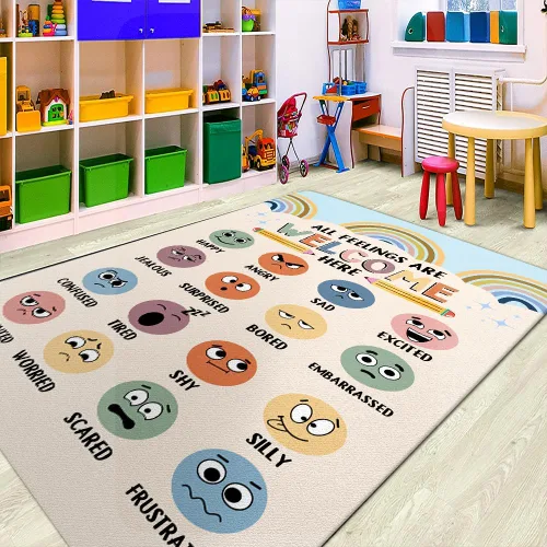 Miniatura 2 de Feelings Chart - Alfombra para el aula, salud mental, alfombra de esquina calmante para clase, alfombras antideslizantes y esponjosas