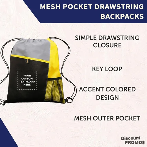 Miniatura 33 de DISCOUNT PROMOS Juego de mochilas con cordón no tejidas personalizadas de 10/50/100, paquete personalizado a granel