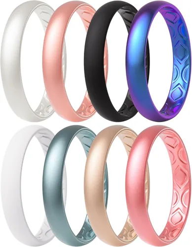 ThunderFit - Anillos de boda de silicona para mujer, transpirables, con patrón de eternidad, alianzas de 0.15 pulgadas de ancho y 0.05 pulgadas de
