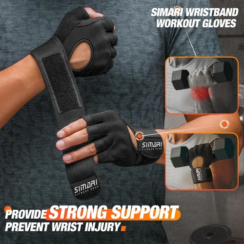 Miniatura 4 de SIMARI Guantes de entrenamiento transpirables para hombres y mujeres, guantes acolchados para levantamiento de pesas con gran agarre, protección