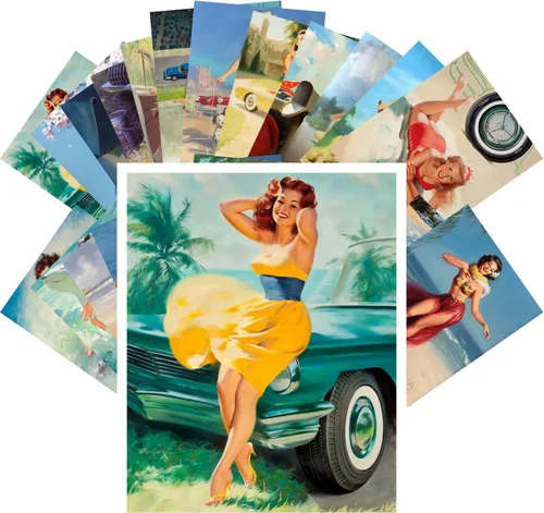 Miniatura 17 de PIXILUV Postal Pack 24pcs Golf Niñas Vintage Viaje Carteles Pinup Sport Azul