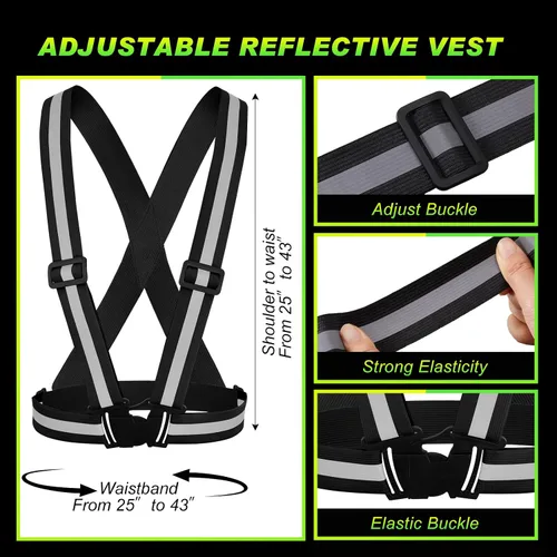 Miniatura 2 de Hercicy 20 chalecos reflectantes de alta visibilidad, correas ajustables para equipo de correr, reflector ligero para construcción (negro)