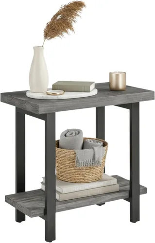 Miniatura 17 de Alaterre Furniture - Mesa auxiliar de 3 niveles de madera maciza Pomona con estantes de almacenamiento – Mesa lateral o mesita de noche rústica