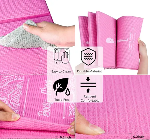 Miniatura 4 de Tapete de yoga plegable para mujer, tapete de ejercicio antideslizante para gimnasio en casa, juego de alfombrillas de yoga de viaje de 0.197 in