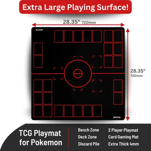 Miniatura 2 de The Gaming Mat Company Tapete de juego compatible con 2 jugadores para cartas de Pokémon, 28.35 x 28.35 x 0.08 pulgadas, tapete de batalla negro