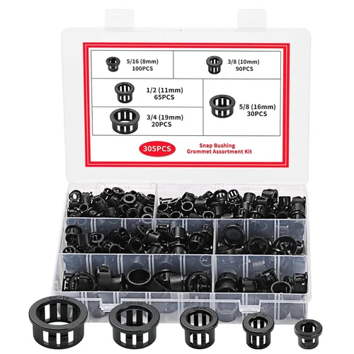 Miniatura 8 de 170 Piezas Ojales a Presión de Cable, Protector de Ojal de Cable de Nylon Negro Redondo a Presión, 5/16" 3/8" 1/2" 5/8" 3/4" 1" Tapones de Agujero