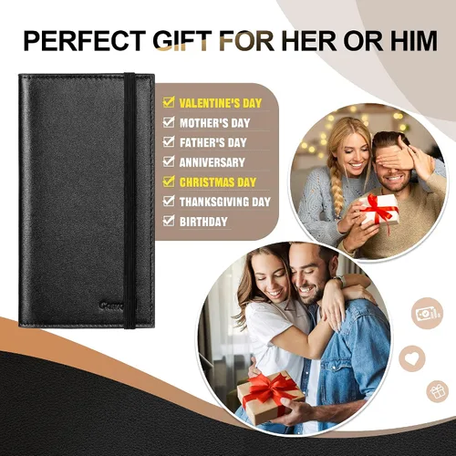Miniatura 3 de CASMONAL Fundas de chequera para chequera personal RFID de cuero premium para chequera duplicada (negro), Negro -, Minimalista