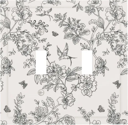 Miniatura 122 de Cubierta decorativa para interruptor de luz, diseño de pájaros y flores florales en blanco y negro, 2 bandas, cubierta decorativa para pared, placa