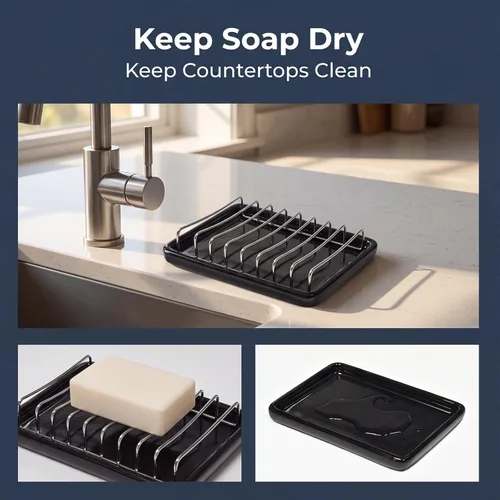 Miniatura 2 de Bandeja de drenaje para jabonera, soporte para jabón autodrenante, soporte de esponja, jaboneras para ducha, baño, fregadero de cocina (1, C-negro)