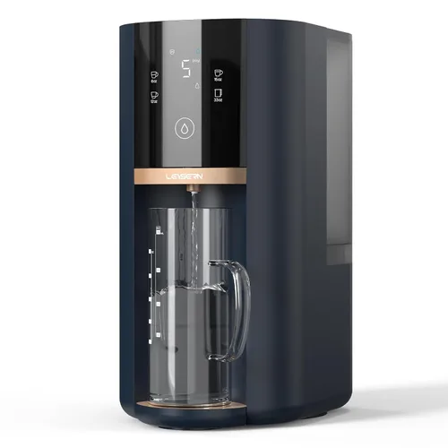 LEYSERN Filtro de agua de ósmosis inversa de mostrador, sistema de filtración de agua RO de 5 etapas con UV, proporción pura a drenaje de 4:1, base