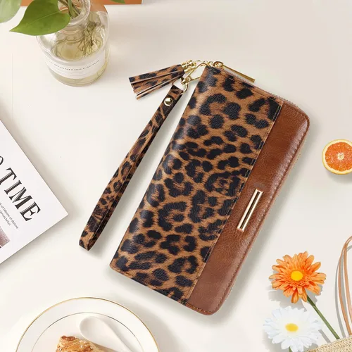 Miniatura 7 de Carteras para mujer, de piel sintética, tarjetero organizador con borla y correa de muñeca