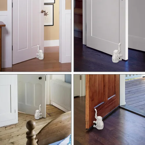 Miniatura 7 de Sumnacon Tope de puerta de hierro fundido con diseño de elefante – Tope de puerta resistente para evitar perforar agujeros, tope de puerta de hierro
