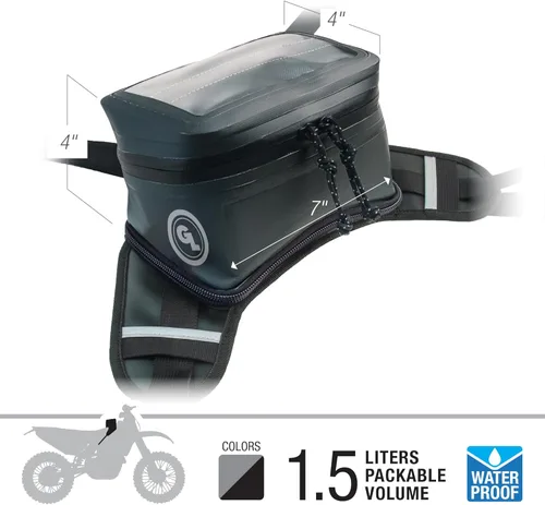 Miniatura 7 de Bolsa de tanque enrollable gris Giant Loop, bolsa de tanque impermeable minimalista para motocicleta, capacidad de 1.5 litros, se adapta a cualquier