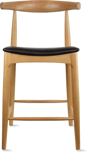 Miniatura 12 de 2xhome Taburete de bar de altura de mostrador con codo, marco de madera, taburetes de bar con respaldos abiertos, cojín de cuero PU oscuro, negro