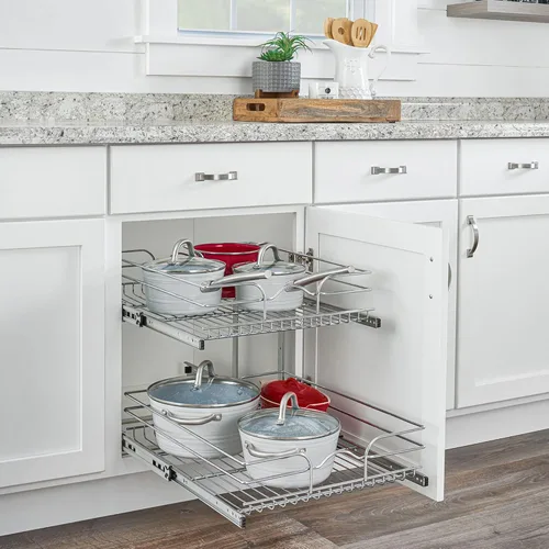 Miniatura 2 de Rev-A-Shelf Estante extraíble para armario de cocina de 2 niveles y organizador de cajones, cesta de almacenamiento de despensa deslizante en varios