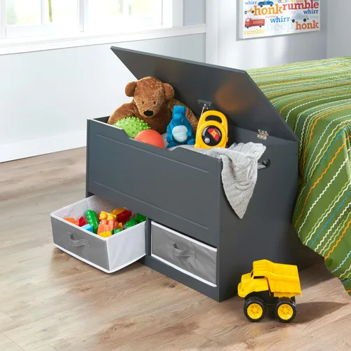 Miniatura 5 de Badger Basket Caja de juguetes y banco de almacenamiento, combo de pecho y asiento con 2 cestas reversibles, tapa de bisagra de seguridad