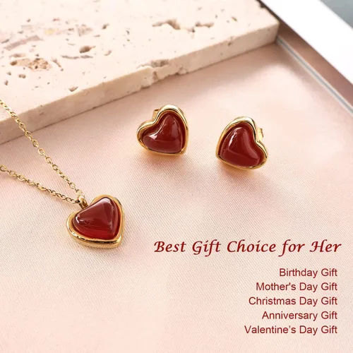 Miniatura 7 de Temoto Valentines Day Girlfriend Gifts Necklace - Gold Carnelian Crystal Heart Necklace for Women Teen Girls Love Gifts for Her