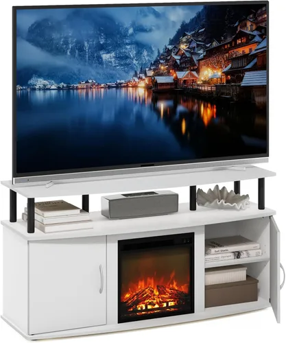 Miniatura 13 de Furinno Soporte clásico de TV de 70 pulgadas con chimenea, roble francés gris gris roble francés