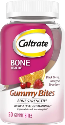 Caltrate Goma de Mascar Calcio & Vitamina D3 Suplemento (Negro cereza, Naranja, & Fresa Sabor, 50-unidades)