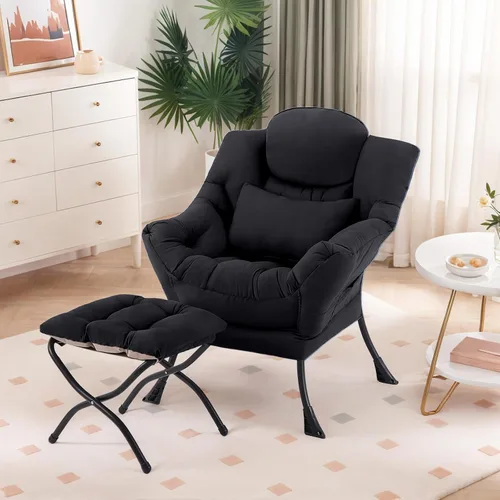 Miniatura 13 de Furlide Silla Lazy con otomana, moderna silla de estar con almohada lumbar, sillón de lectura acogedor y reposapiés plegable para dormitorio, sala