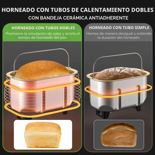 Miniatura 2 de Neretva Máquina para hacer pan, Máquina de pan más grande de 3.3 libras 15-en-1 de acero inoxidable y sartén de cerámica antiadherente y dispensador