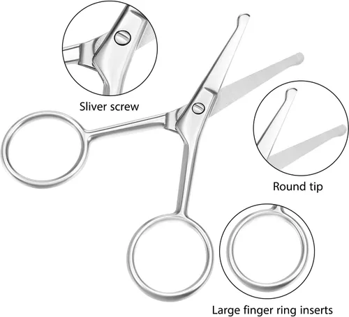 Miniatura 3 de Mudder Tijeras de pelo de nariz de 3 piezas, tijeras de punta redondeada, recortadora de cabello facial de acero inoxidable para cejas, nariz