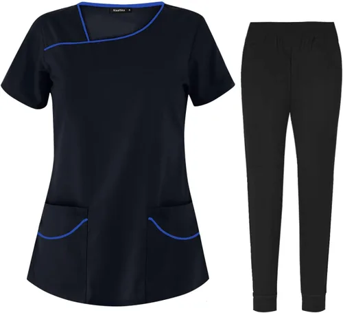 Uniformes de mujer con cuello en V manga corta Top+pantalón, uniforme de enfermera para clínica dental, Hospital de mascotas, ropa de trabajo