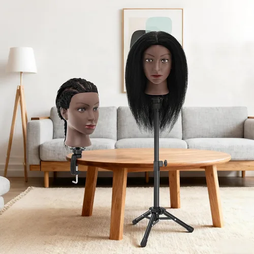 Miniatura 9 de Cabeza de maniquí 100% cabello humano, cabeza de maniquí de 18 pulgadas con cabello humano real, cabeza de muñeca cosmetología para peluquería