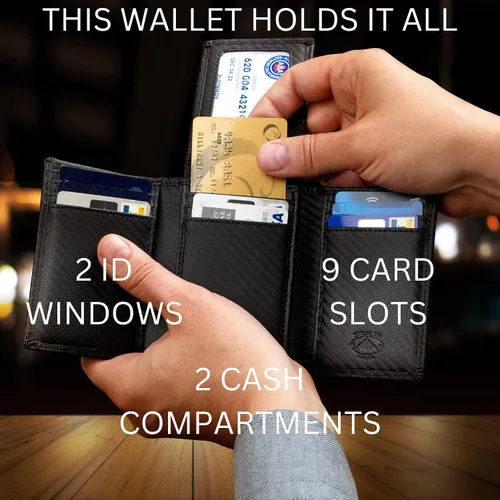Miniatura 8 de Stealth Mode Billetera triple Cartera con bloqueo RFID con soporte para identificación Funda de cuero para dinero, tarjetas de crédito
