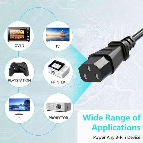 Miniatura 3 de Cable de alimentación de 18 AWG NEMA 5-15P a IEC320C13 para monitor de computadora, TV, cable de alimentación de 3 clavijas (6 pies)