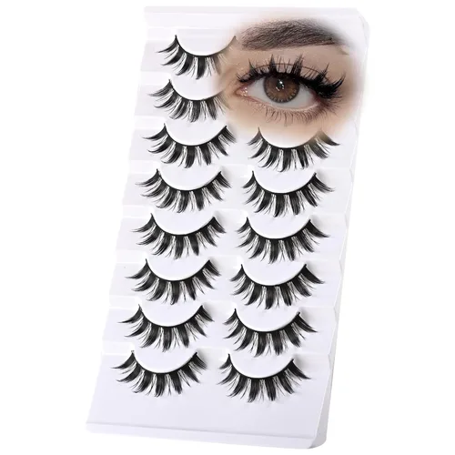 Miniatura 9 de Pestañas Postizas Cortas Tiras de Pestañas Completas de Visón 10 Pares Pestañas Esponjosas de Ojo de Gato Tiras de Pestañas Pestañas de Volumen