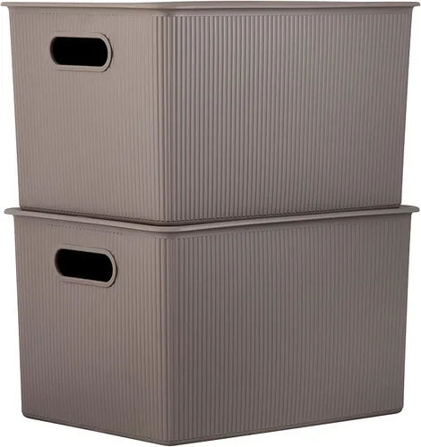 Miniatura 8 de Superio Ribbed Collection – Cesta decorativa de plástico con tapa para el hogar, tamaño XL, color marrón (paquete de 1 – 22 litros), caja apilable