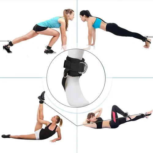 Miniatura 5 de Correas de tobillo, tobilleras, puños de muñeca, correas acolchadas, correas ajustables para fitness, anilla en D para máquina de cable con Negro