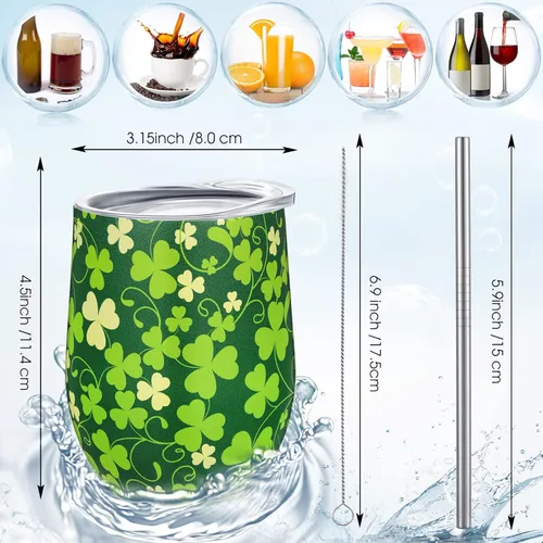 Miniatura 5 de Zopeal 4 vasos de vino del Día de San Patricio, tazas de café de acero inoxidable de 12 onzas, regalos irlandeses para mujeres y hombres, vasos
