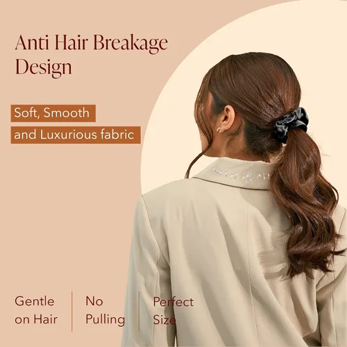 Miniatura 2 de Silvr Bear Paquete de 6 coleteros de satén de lujo, color negro, suaves, grandes para mujeres y niñas, bandas para el cabello grueso y rizado