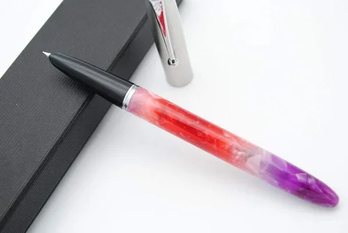 Miniatura 2 de JINHAO 51A Pluma estilográfica acrílica de celuloide con tapa de acero (rojo fluorescente, punta extrafina, 0.015 in)