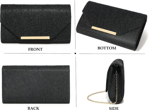 Miniatura 4 de MUDUO Bolso de noche para mujer, con diamantes de imitación con purpurina, para boda, bolso de noche, sobre de cristal, bolso cruzado de hombro