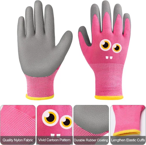 Miniatura 2 de 12 pares de guantes de jardín para niños, guantes de jardinería para niños, guantes de trabajo con revestimiento de goma para niños pequeños y niñas