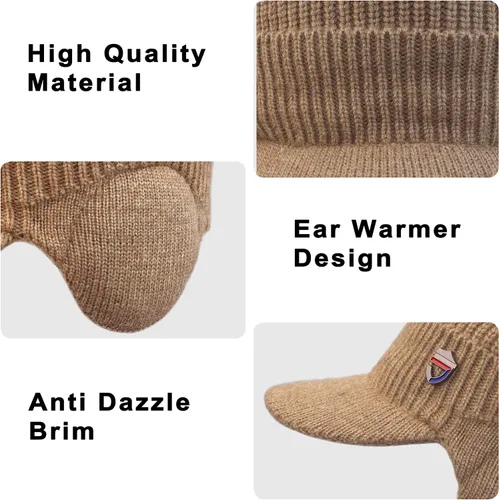 Miniatura 5 de Muryobao Gorro de invierno para hombre, con visera de punto, con forro polar y calentador de cuello