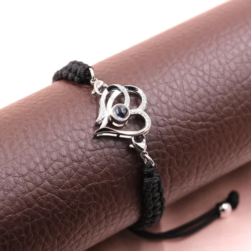 Miniatura 2 de Pulsera y collar de corazón con dije de proyección en 100 idiomas hechos a mano y collar de doble uso, pulsera de corazón con texto en inglés "I