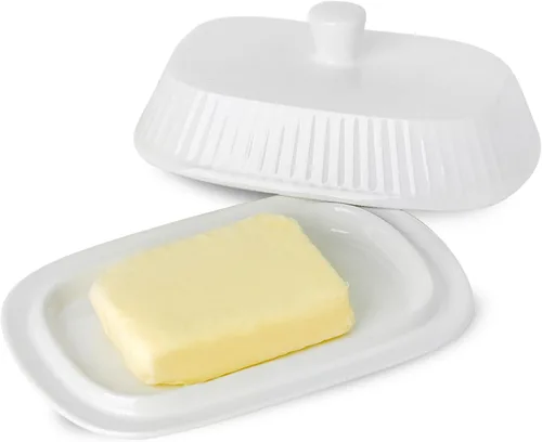 Miniatura 10 de Mantequillera con tapa, soporte de cerámica para mantequilla con tapa y asa para encimera, recipiente de mantequilla de porcelana para mantequilla