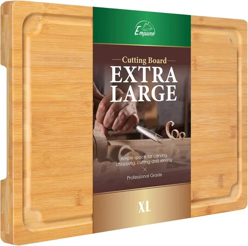 Miniatura 10 de Tabla de Cortar 2XLarge, Tablas de Cortar de Bambú de 20" para Cocina con Ranura para Jugo y Asas, Tabla de Cortar de Cocina para Carne, Tabla